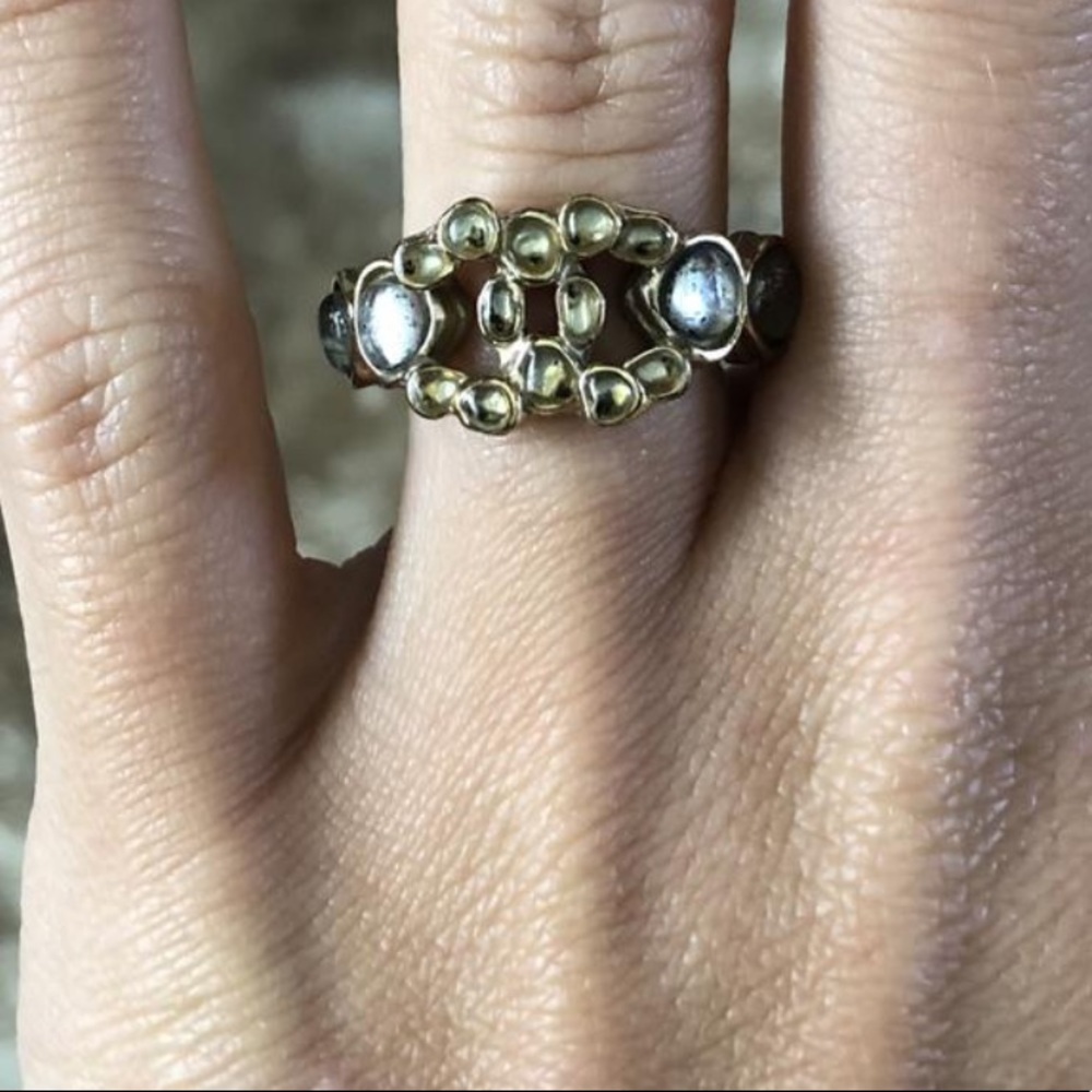 Chanel multicolored gold toned embellished CC ring